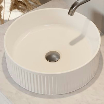 Saneux Sienna Round Gloss White Fluted Countertop Washbasin - 375 x 375mm