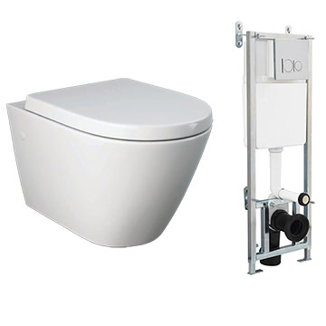Rak Resort Wall Hung Rimless Toilet Pack with Concealed Frame and Cistern - 360 x 520mm