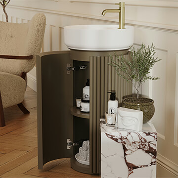 Saneux Oxford Round Fluted Floorstanding Vanity Unit - 1 Door - 410 x 730mm