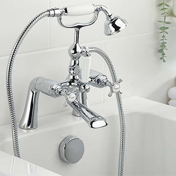 Bristan 1901 Traditional Chrome Bath Mixer Tap with Shower Handset and Hose - Crosshead