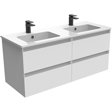 Saneux Uni Wall Hung Double Basin Vanity Unit - 4 Drawer - 1200 x 530mm