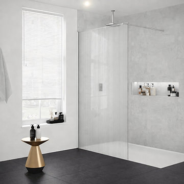 Merlyn Fluted Glass Frameless Walk In Wetroom Shower Screen with Rail - 2015mm High