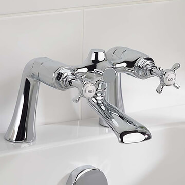 Bristan 1901 Traditional Chrome Bridge Bath Filler Tap with Long Spout - Crosshead Handles - Deck Mounted