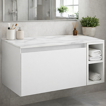 Saneux Uni Contemporary Wall Hung Open Shelf Vanity Unit - 1 Drawer