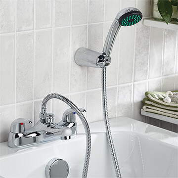 Bristan Java Deck Mounted Chrome Bath Mixer Tap with Shower Handset and Hose - Loop Handles