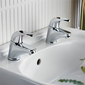 Bristan Java Pair of Chrome Finish Basin Pillar Taps - Loop Lever