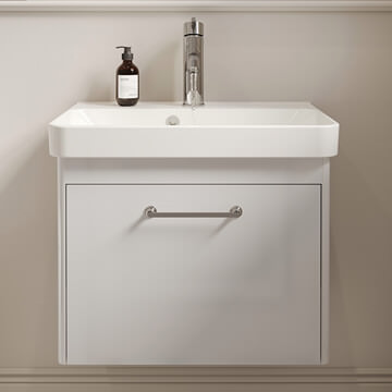 Saneux Hyde Lite Wall-Hung Vanity Unit with Washbasin and Handle - 1 Drawer - Gloss White