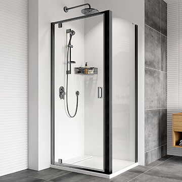 Roman Haven8 Matt Black Framed Hinged Pivot Shower Door - Clear Glass - Reversible