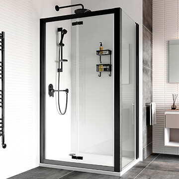 Roman Haven8 Matt Black Framed Hinged Bi-fold Shower Door - Clear Glass - Reversible