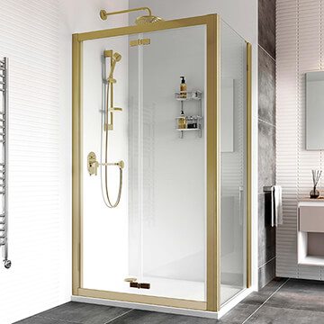 Roman Haven8 Brushed Brass Framed Hinged Bi-fold Shower Door - Clear Glass - Reversible