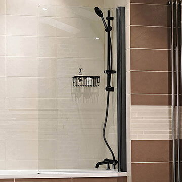 Roman Haven8 Matt Black Frameless Straight Glass Pivoting Bath Screen - 835 x 1500mm