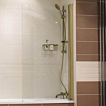 Roman Haven8 Brushed Brass Frameless Straight Glass Pivoting Bath Screen - 835 x 1500mm