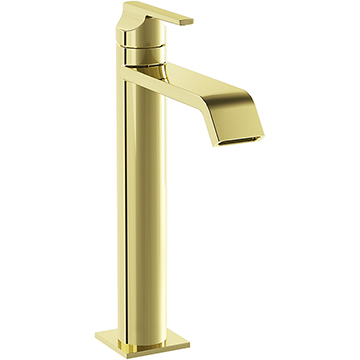 VitrA Suit Contemporary Soft Gold Tall Basin Mixer Tap - Long Spout - Stick Handle
