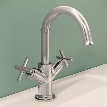 VitrA Origin Classic Basin Mixer Tap with Curved Spout - Deck Mounted