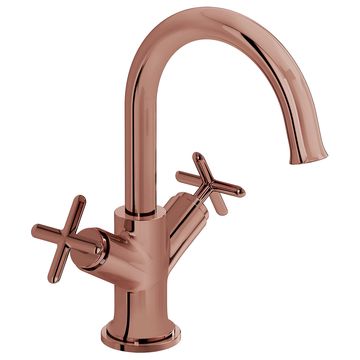 VitrA Origin Classic Soft Copper Basin Mixer Tap with Curved Spout - Deck Mounted
