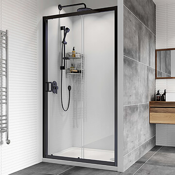 Roman Haven8 Matt Black Framed Sliding Shower Door - Clear Glass - Reversible