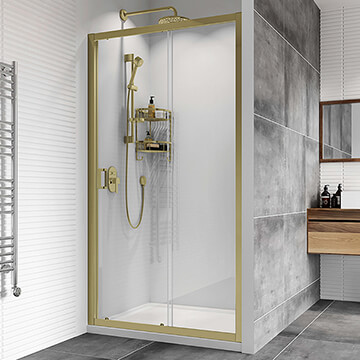 Roman Haven8 Brushed Brass Framed Sliding Shower Door - Clear Glass - Reversible