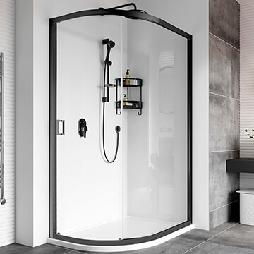 Roman Haven8 Matt Black Sliding Offset Quadrant Shower Enclosure - 1 Door - Clear Glass