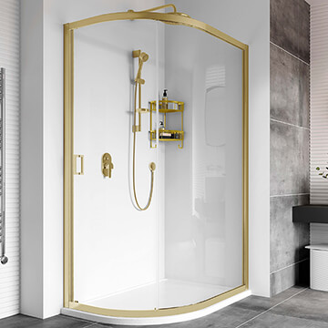 Roman Haven8 Brushed Brass Sliding Offset Quadrant Shower Enclosure - 1 Door - Clear Glass