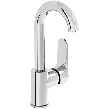 VitrA Root Round Contemporary Basin Mixer Tap with Swivel Spout - Side Action Flat Handle