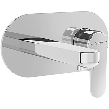 VitrA Root Round 2 Hole Built-In Basin Mixer Tap with Backplate - Flat Handle - Wall Mounted