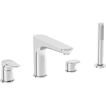 VitrA Root Round Contemporary 4 Hole Bath Mixer Tap with Shower Handset - Flat Handles