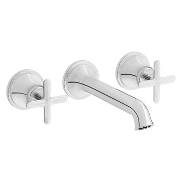 VitrA Origin Classic 3 Hole Basin Mixer Tap - Wall Mounted - Crosshead Handles