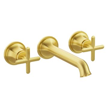 VitrA Origin Classic 3 Hole Brushed Gold Basin Mixer Tap - Crosshead Handles