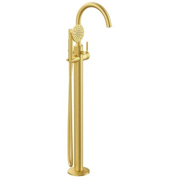 VitrA Origin Classic Brushed Gold Floorstanding Bath Shower Mixer Tap with Curved Spout