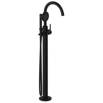 VitrA Origin Classic Matt Black Floorstanding Bath Shower Mixer Tap with Curved Spout