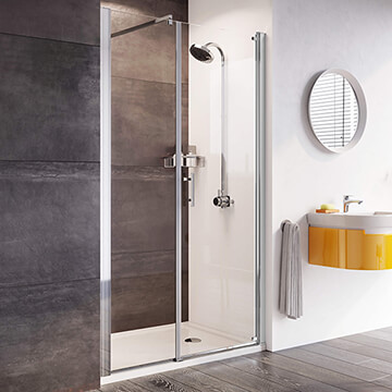Roman Innov8 Pivot Shower Door with In-line Panel - Clear Glass - Reversible - Alcove Fitting