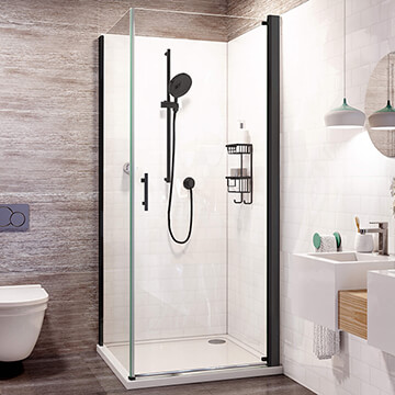Roman Innov8 Matt Black Pivot Shower Door - Clear Glass - Reversible