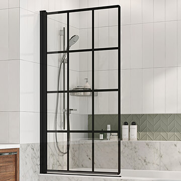 Roman Embrace Pivot Matt Black Grid Bath Screen - Reversible - 820 x 1500mm