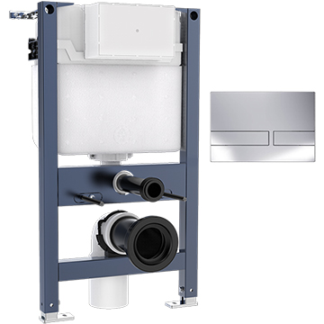 Matte Black Wall-Hung Toilet Frame & Concealed Cistern Set - Dual Flush, Steel Frame, Adjustable Height