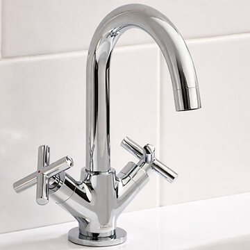 Bristan Naxos Chrome Basin Mixer Tap with Clicker Waste - Crosshead Handles - Deck Mounted - Image