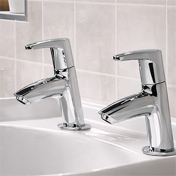 Bristan Orta Contemporary Deck Mounted Pair Of Chrome Basin Pillar Taps - Lever Handles