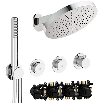 Crosswater Module Plus 2 Outlet Thermostatic Push Button Shower Set - Fixed Head and Arm