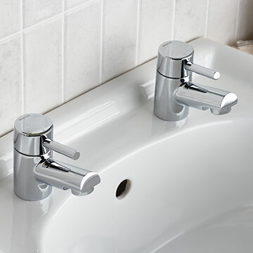 Bristan Prism Pair of Chrome Basin Taps with Angled Spout - Stick Handles - Deck Mounted