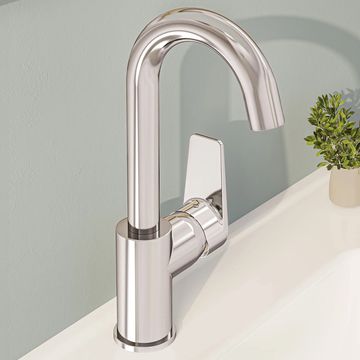 VitrA Flow Square Deck Mounted Basin Mixer Tap With Swivel Spout