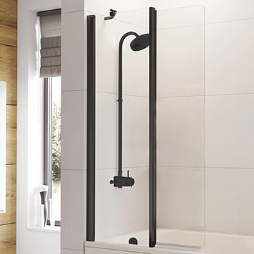 Roman Haven6 Semi-Frameless 2 Panel Matt Black Folding Bath Screen - 910 x 1500mm