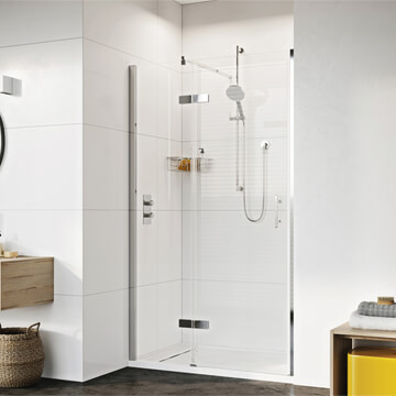 Roman Innov-8 Alcove Shower Door with In-line Panel - Clear Glass - Hinged Mechanism