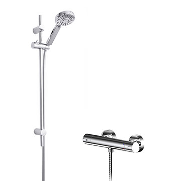 Nuie Round Thermostatic Bar Shower Valve with Water Saving Slide Rail Kit - Chrome