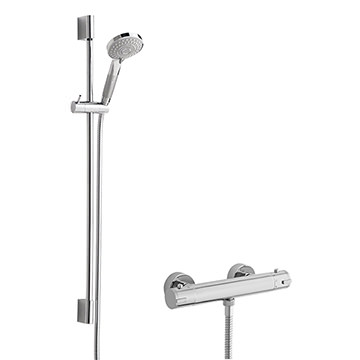 Nuie Chrome Round Exposed Thermostatic Bar Shower Valve and Slide Rail Kit