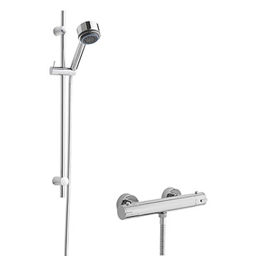 Nuie Chrome Round Exposed Thermostatic Bar Mixer Valve with Slide Rail Shower Kit