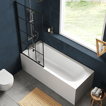 Nuie Single Ended Straight Bath with Grid Screen and Panel - 1700mm Length