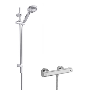 Nuie Exposed Round Thermostatic Bar Shower Valve with Water Saving Slide Rail Kit - Chrome