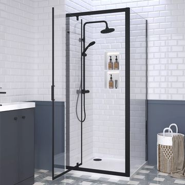 Nuie Rene Pivot Matt Black Shower Door with Side Panel and Tray - Aluminium Frame