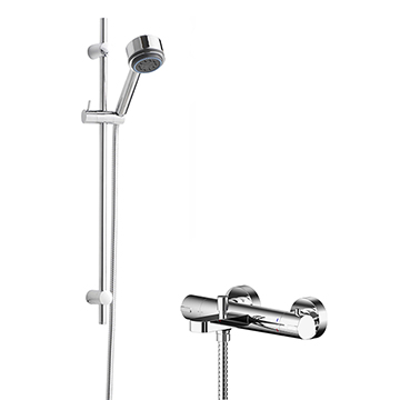 Nuie Wall Mounted Round Thermostatic Bath Shower Mixer and Slide Rail Kit - Chrome - Image