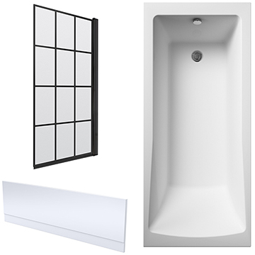 Nuie Single Ended Straight Eternalite Bath with Grid Screen and Panel - 1700mm Length