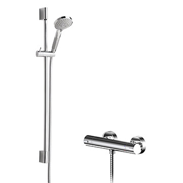 Nuie Round Thermostatic Exposed Bar Shower Valve with Slimline Slider Rail Kit - Chrome - Image